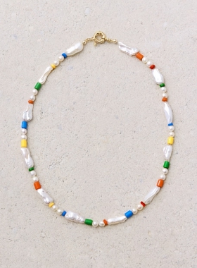 夏季多巴胺出口余AN复古少女天然淡水彩色串珠珍珠项链女锁骨链