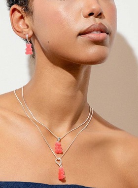 银色气泡小熊官同款出口挪威树脂彩色小熊CH浆果吊坠耳环