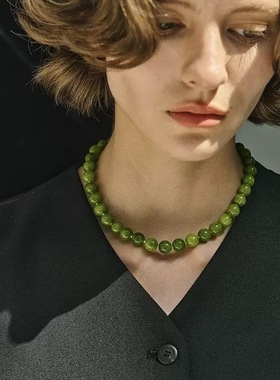 出口极简风绿色玛瑙串珠项链