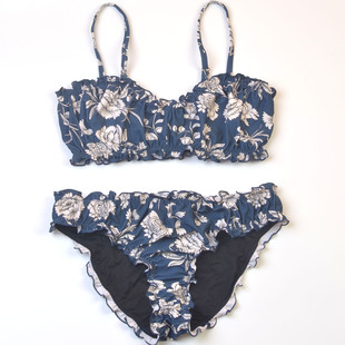 泳装 bikini大码 女 T品牌度假温泉性感印花木耳边比基尼时尚 英国N