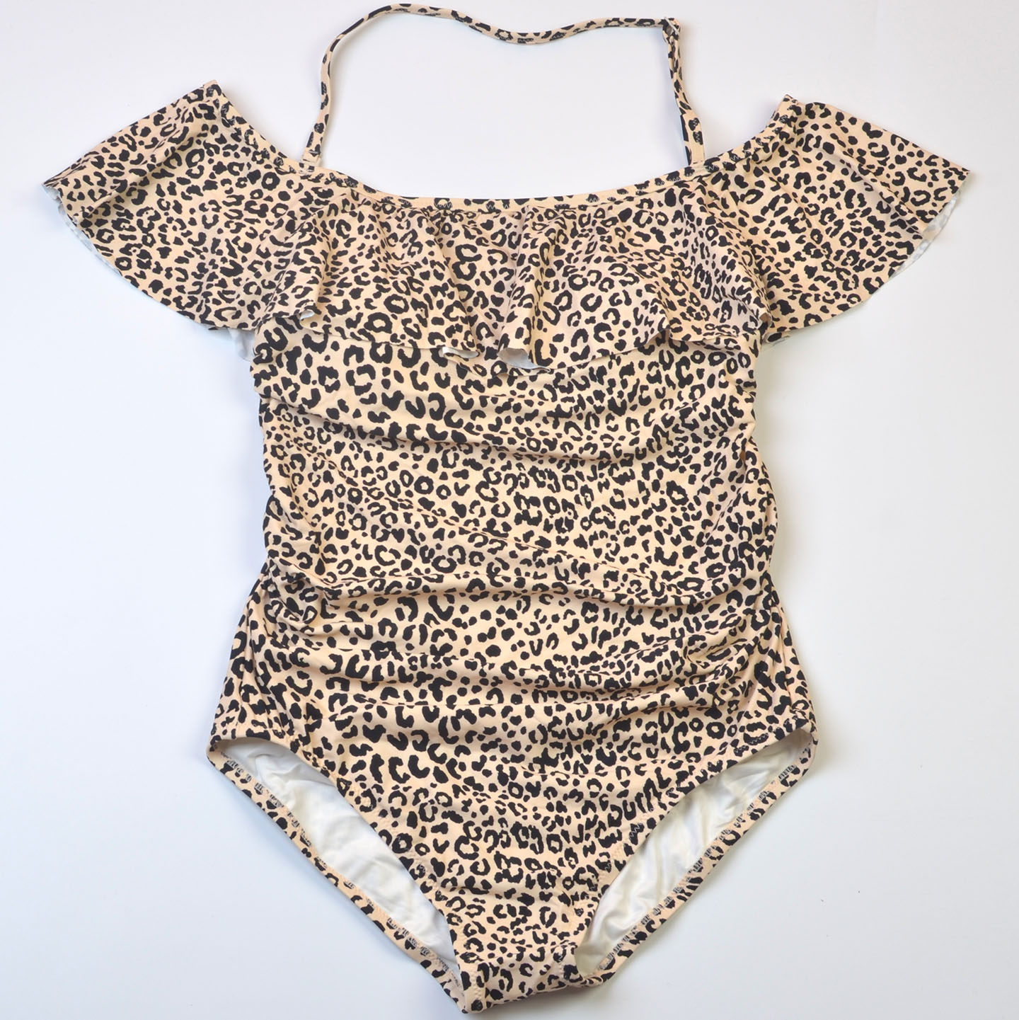 外贸时尚品牌度假海边修身简约荷叶边一字肩连体泳衣性感泳装女款