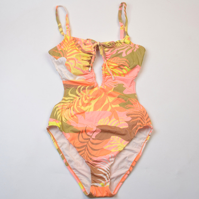 美国轻奢品牌Sanc**海边沙滩性感大露背印花连体泳衣时尚显瘦女款