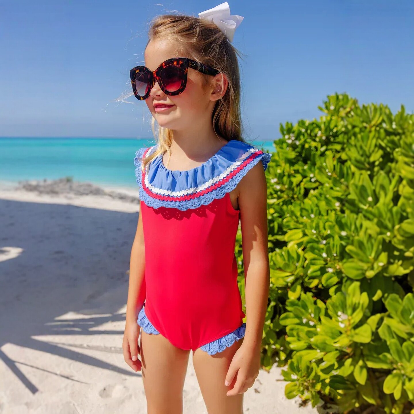 多款美国品牌可爱女童甜美蕾丝花边连体泳衣中大童Baby泳装