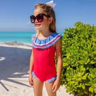 多款 美国品牌可爱女童甜美蕾丝花边连体泳衣中大童Baby泳装
