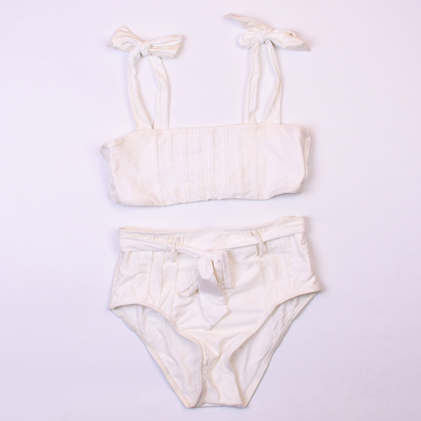 澳洲品牌MIN**白色高腰系带比基尼bikini海边度假分体泳衣女