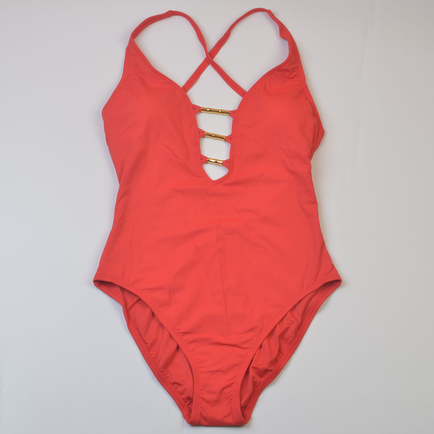 新款美国设计师品牌BLEU时尚纯色连体泳衣修身显瘦度假大码泳装女