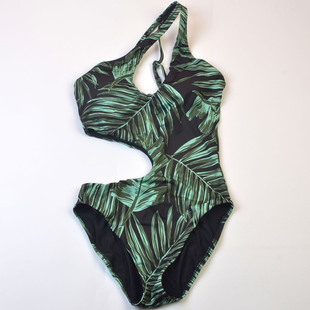 显瘦女款 美国轻奢品牌Sanc 海边沙滩性感露腰印花连体泳衣时尚