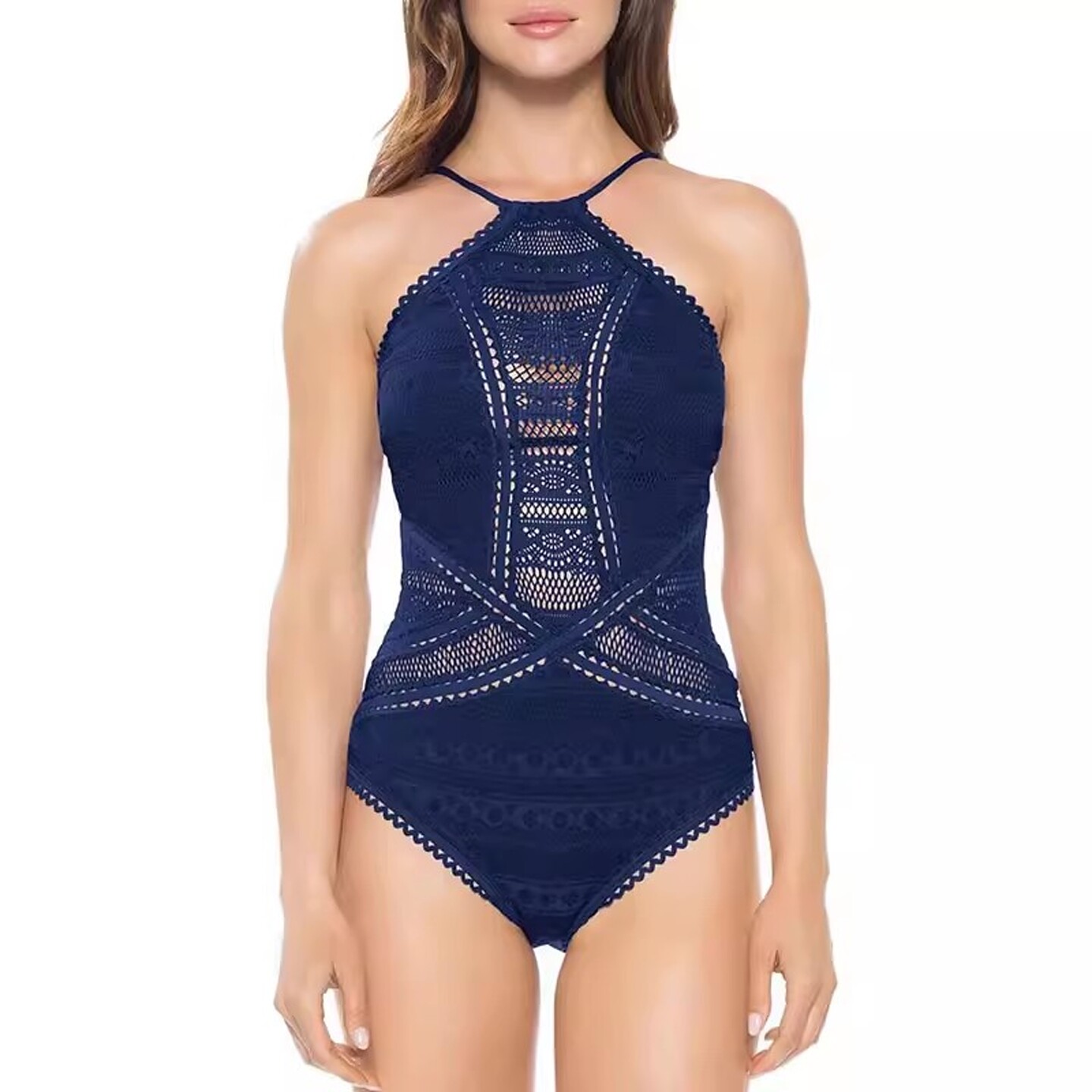 miamibeach外贸蕾丝聚拢连体泳衣显瘦沙滩海边度假泳装女
