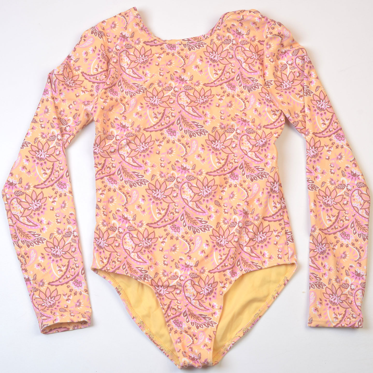 澳洲品牌Ro**女童夏日海边沙滩长袖防晒印花连体泳衣中大童泳装