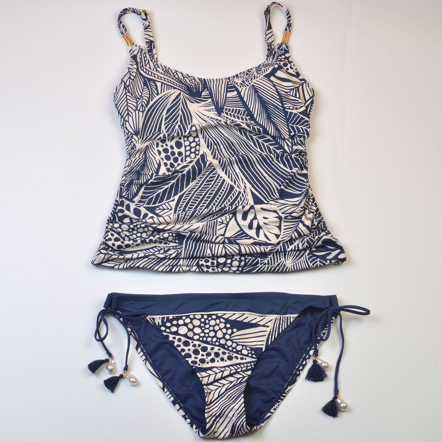 美国设计师品牌BL**保守遮肚印花钢圈聚拢分体泳衣性感大码泳装女