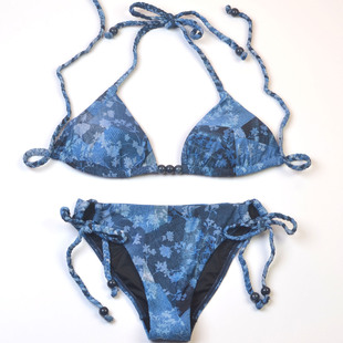 女款 bikini泳装 T海边沙滩性感印花挂脖绑带比基尼时尚 英国品牌N