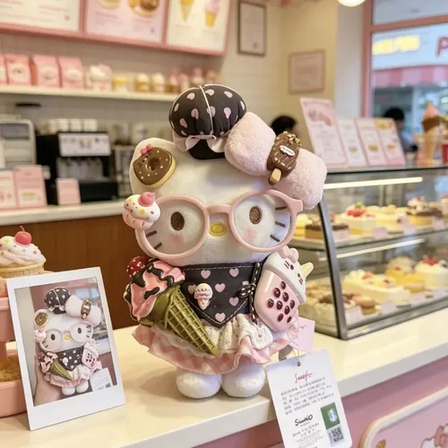 正版 夏日奶茶hellokitty毛绒挂件可爱女孩礼物钥匙扣玩偶公仔