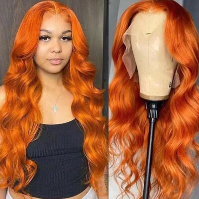 Front Lace Orange Long Curly Wig前蕾丝橘色长卷发假发