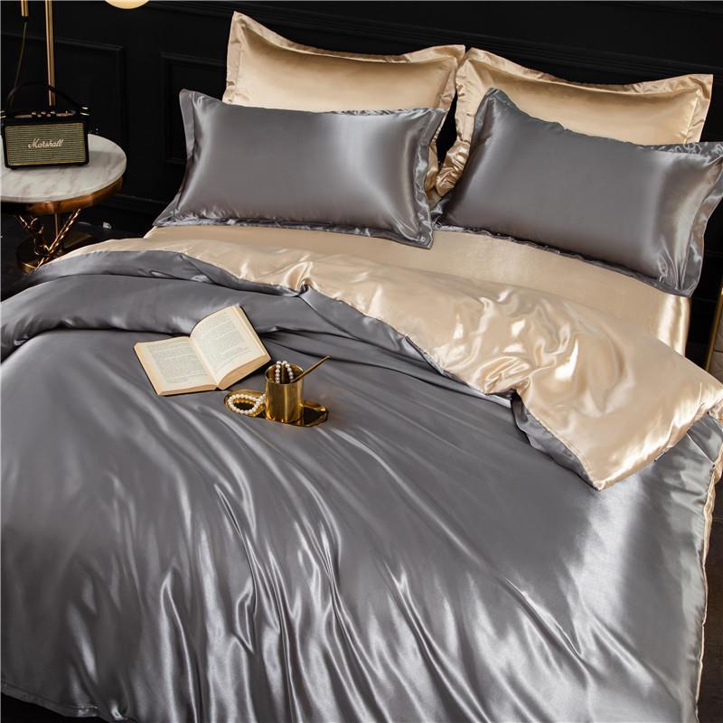 satin silk 4 piece Student Bed sheets set quilt duvet cover