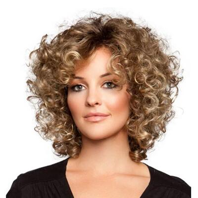 Women Brown Fluffy Short Kinky Afro Wig棕色爆炸头小卷假发