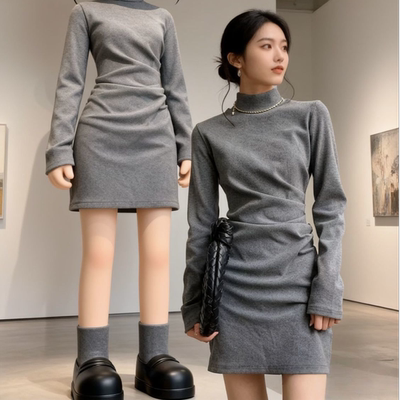 辣妹包臀磨毛打底连衣裙女装秋冬款裙子搭配大衣内搭新款短款时尚