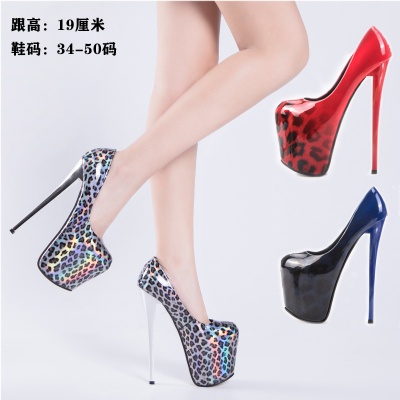 恨天高细跟豹纹渐变女鞋情趣