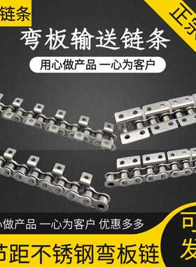 304不锈钢输送弯板工业带耳链条单双孔K1K2456分1寸08B10A12A16A