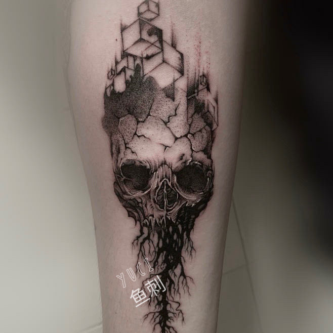 (一份两张)花臂半臂暗黑系骷髅嘻哈男女防水持久潮仿真纹身贴