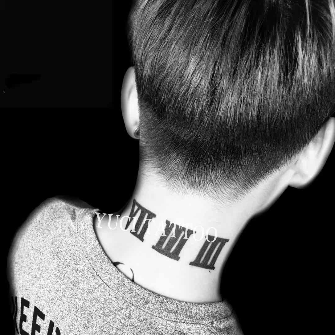 脖子纹身贴颈部原创罗马数字权志龙同款潮男女防水持久仿真刺青