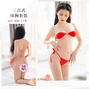 女温泉服 抹胸绑带泳衣比基尼圆环绑绳分体套装 三点式 内衣性感时尚