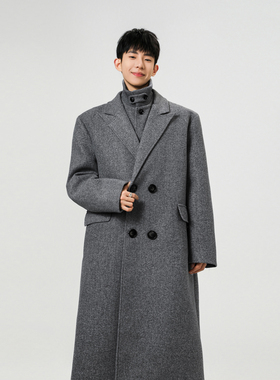 毛呢大衣男秋季美式中长款风衣外套潮牌痞帅内搭马甲两件套