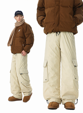 夹棉裤子男冬季加绒加厚保暖潮流帅气运动雪地滑雪休闲羽绒棉裤男