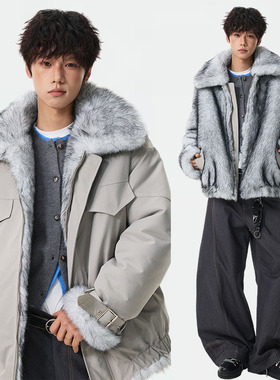 GDWE韩系狐狸毛皮草外套男女同款双面穿派克服外套重磅加厚座山雕