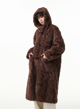 GDWE冬季中长款加厚保暖一件过冬潮男女同款小胡羊大衣牛角库外套