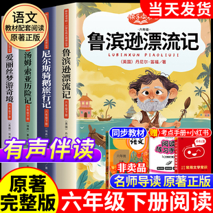 鲁滨逊漂流记全套4册六年级下册必读正版的课外书原著完整版快乐读书吧6下书籍汤姆索亚历险记尼尔斯骑鹅旅行记爱丽丝漫游奇境宾孙
