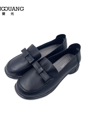 菱光女鞋2023春季新款舒适柔软通勤单鞋方头平跟皮鞋B233M1232