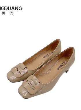 菱光女鞋2023春季新款法式优雅通勤单鞋方头浅口高跟鞋B238DM983