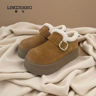 N53T7132 厚底保暖毛绒雪地靴皮带扣防滑棉鞋 菱光加绒勃肯鞋 女冬季