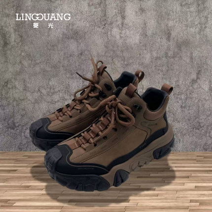 菱光2025冬季新款男士高帮厚底工装风户外休闲鞋加绒保暖M53B8006