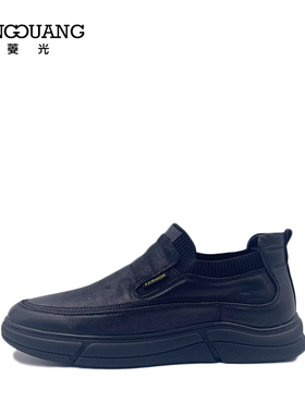 菱光男鞋2022冬季新款休闲百搭款一脚蹬皮鞋厚底乐福鞋M223B9099