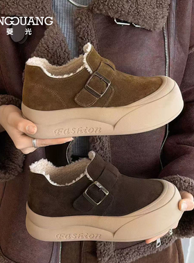 菱光加绒休闲保暖女棉鞋毛毛鞋青年防滑纯色平底秋冬N53DR966
