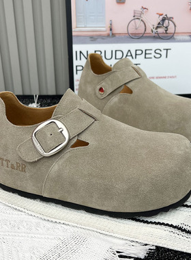 内增高厚底复古真皮全包勃肯鞋女2026春季新款一脚蹬懒人丑萌单鞋