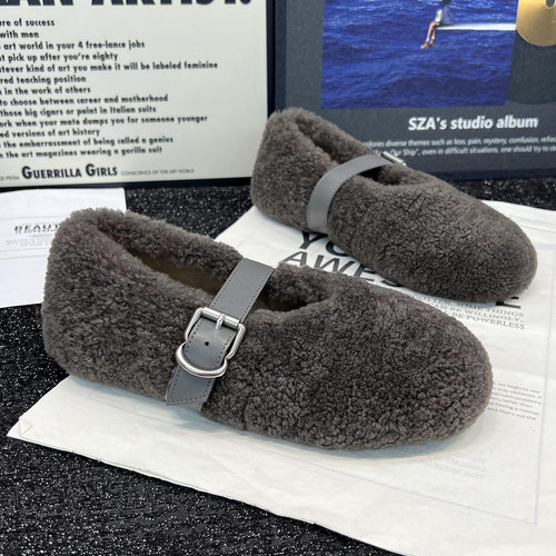 羊羔毛懒人豆豆鞋女2025秋冬新款百搭休闲加绒保暖毛毛鞋棉瓢鞋潮