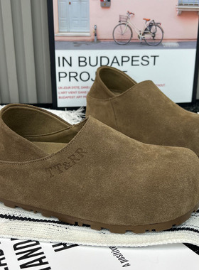 厚底内增高真皮勃肯鞋女百搭复古丑萌大头一脚蹬休闲懒人鞋单鞋潮