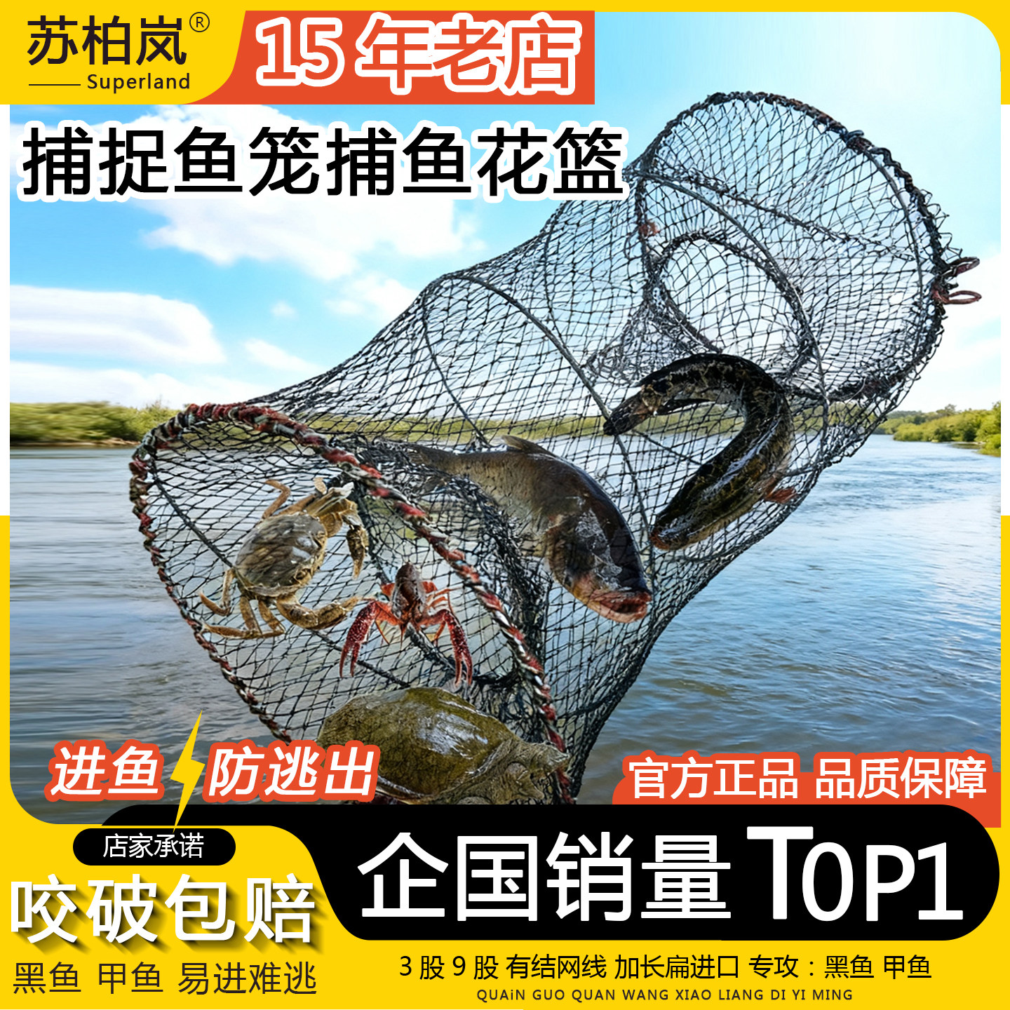 捕捉鱼神器鱼笼花篮鱼笼新型甲鱼只进不出户外渔网抓鱼折叠黑鱼笼