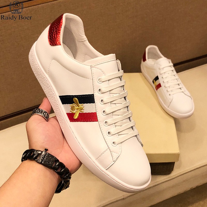 雷迪波尔男鞋2025夏季新款小蜜蜂小白鞋男板鞋夏季真皮鞋