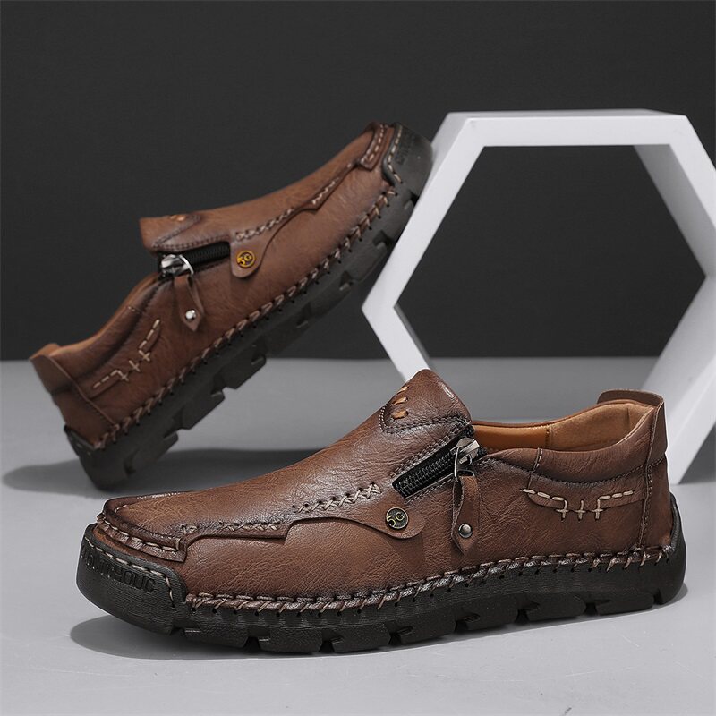 英伦风侧拉链手工男鞋复古大码懒人豆豆鞋手工缝线休闲皮鞋乐福鞋,流行男鞋,休闲皮鞋,淘宝优惠券,粉丝福利购,淘宝优惠卷