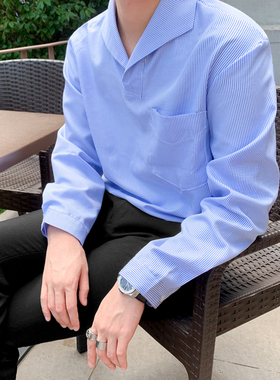 MRCYC条纹衬衫男长袖秋季外套韩系潮流帅气休闲宽松dk制服衬衣潮