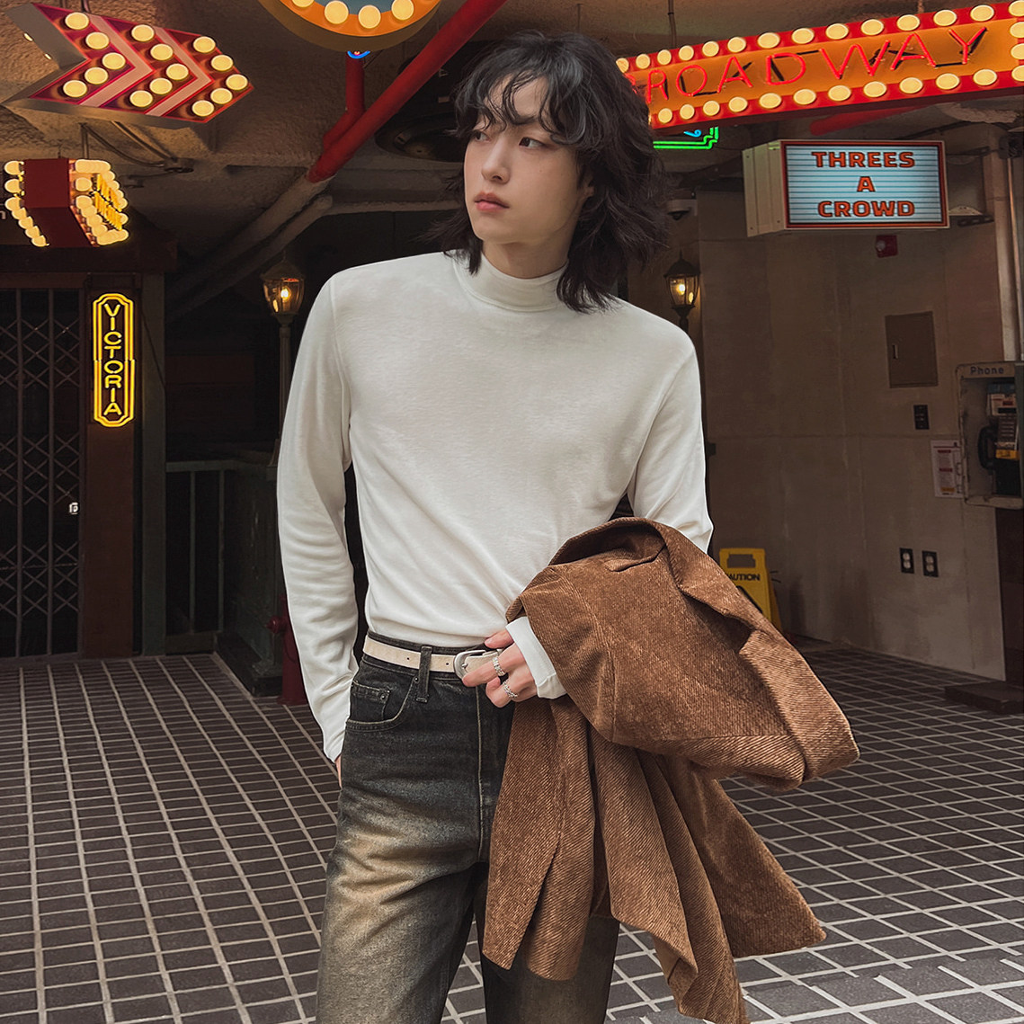 MRCYC简约风半高领长袖T恤男内搭