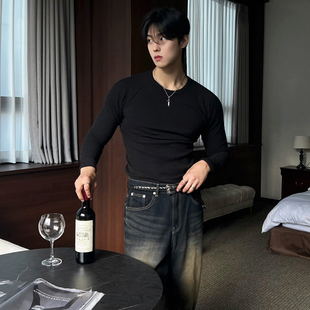 健身训练服韩系潮流显肌肉打底衫 T恤男春季 圆领长袖 MRCYC简约修身