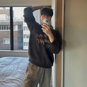 MRCYC马海毛套头圆领毛衣男冬季 宽松保暖上衣韩系潮流印花针织衫