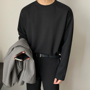 韩系宽松潮流纯色纯棉百搭简约圆领体恤上衣 春季 MRCYC长袖 T恤男士