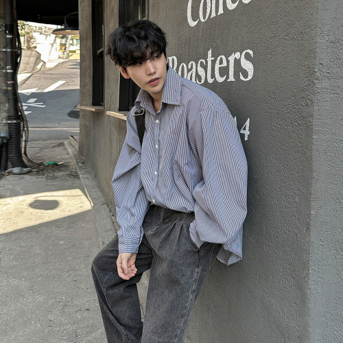 MRCYC韩版宽松条纹长袖衬衫