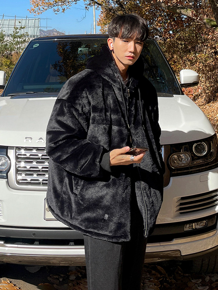 MRCYC LAMB VELVET COTTON JACKET MENS WINTER KOREAN VERSION LOOSE TREND PLUSH THICKENED HOODED JACKET COTTON JACKET