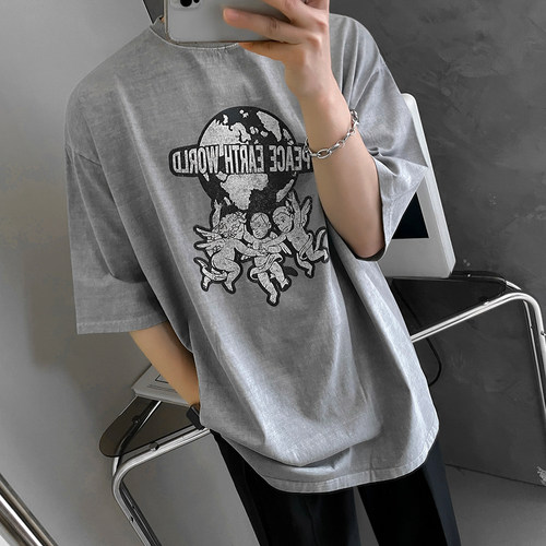 MRCYC男士韩版宽松印花五分袖T恤